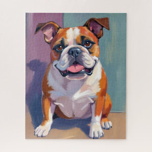 Bulldog Pet Painting Whimsical Watercolor Dog Jigsaw Puzzle