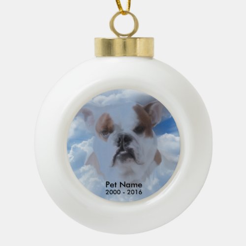 Bulldog Pet with Heaven Clouds Ceramic Ball Christmas Ornament