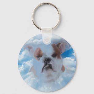 Bulldog Pet with Heaven Clouds Keychain