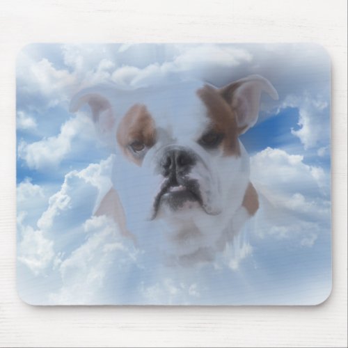 Bulldog Pet with Heaven Clouds Mouse Pad