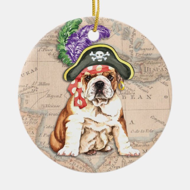 Bulldog Pirate Ceramic Ornament (Front)