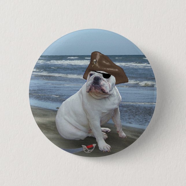 Bulldog Pirate on the beach Button (Front)