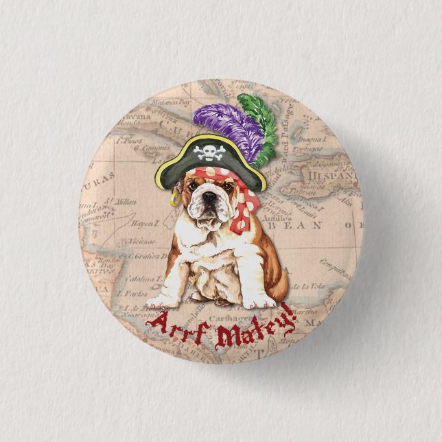 Bulldog Pirate Pinback Button (Front)