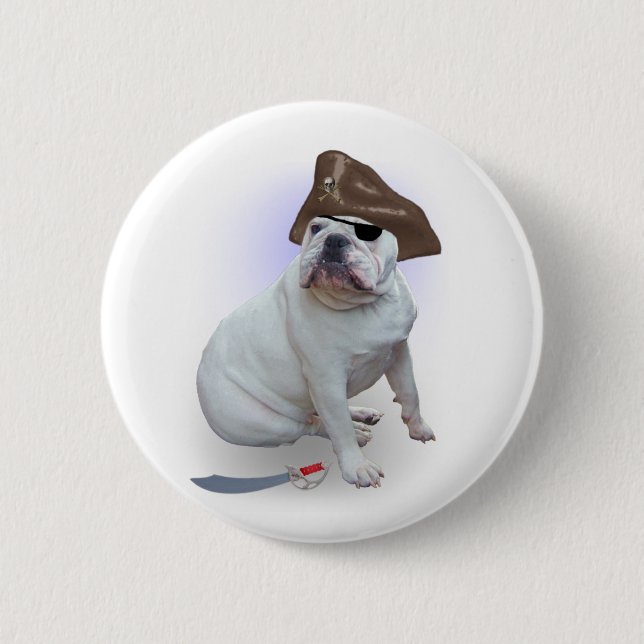 Bulldog pirate pinback button (Front)