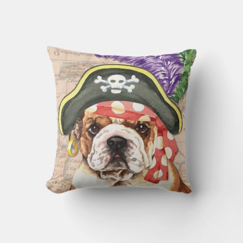 Bulldog Pirate Throw Pillow