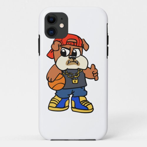 Bulldog playing basketball  choose back color iPhone 11 case