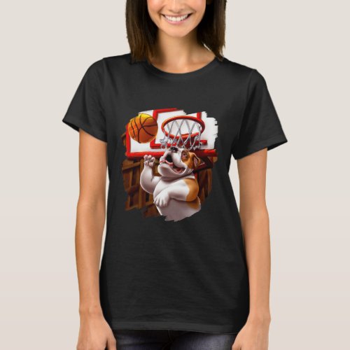 Bulldog Playing Basketball Fun Dog Basketball  T_Shirt