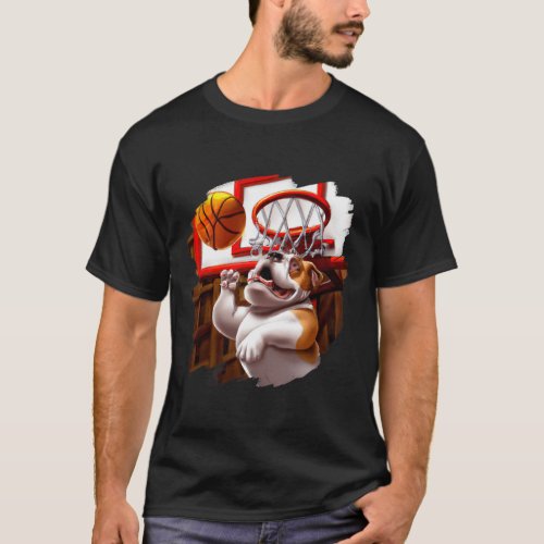 Bulldog Playing Basketball Fun Dog Basketball  T_Shirt