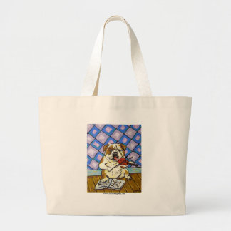 Bulldog Playing the Violin Large Tote Bag