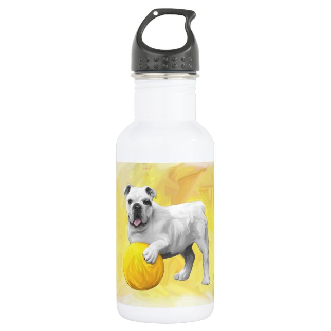 Bulldog Playing with Ball Watercolor Art Painting Water Bottle (Front)