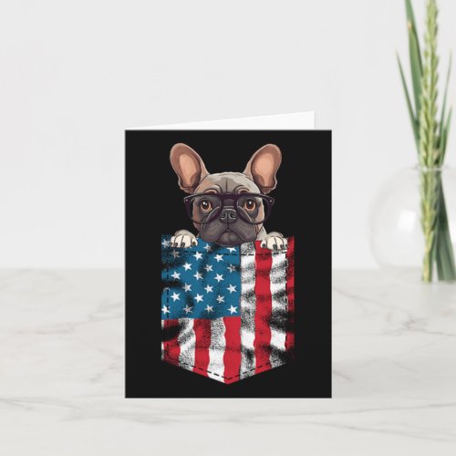 Bulldog Pocket 4th Of July American Flag Patriotic Card