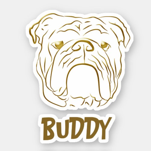Bulldog Portrait Drawing Name Sticker