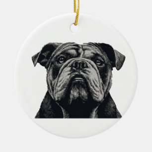 Bulldog Portrait – Vintage Dog Illustration Ceramic Ornament