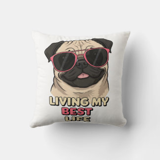 Bulldog Pug Vibes Living My Best Life Throw Pillow