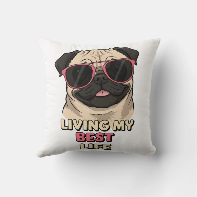 Bulldog Pug Vibes Living My Best Life Throw Pillow (Back)