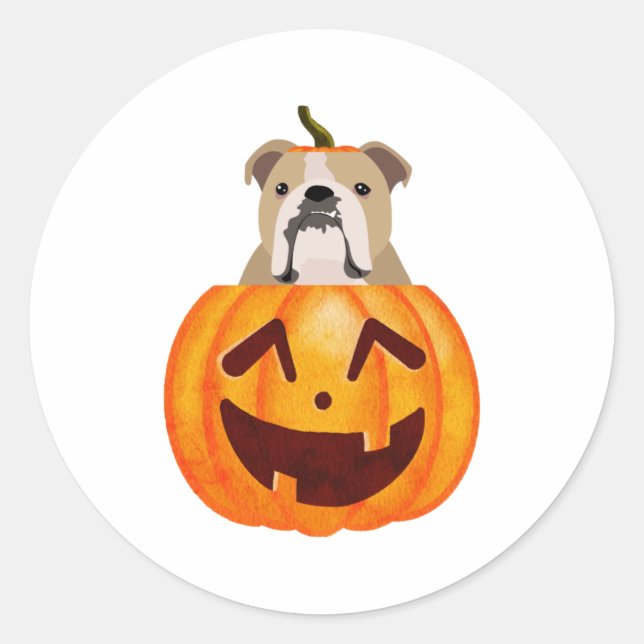 Bulldog Pumpkin   Classic Round Sticker (Front)