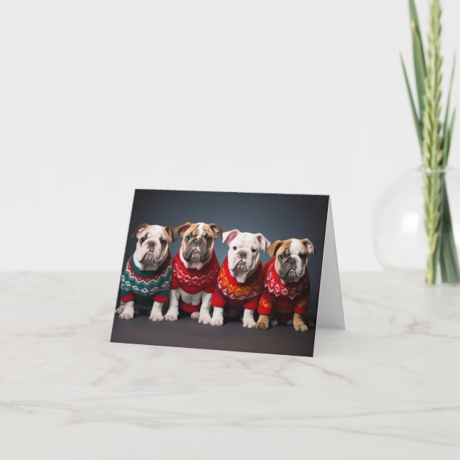Bulldog Puppies Christmas Card (Front)