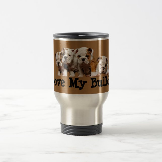 Bulldog Puppies Love Travel Mug (Center)