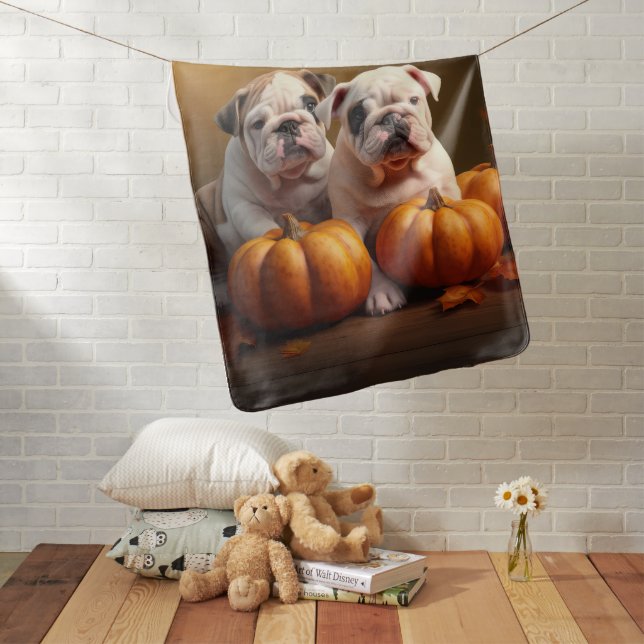 Bulldog Puppy Autumn Delight Pumpkin  Baby Blanket (In Situ)