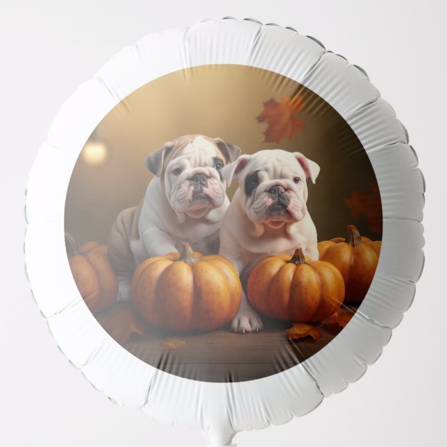 Bulldog Puppy Autumn Delight Pumpkin  Balloon (Front)