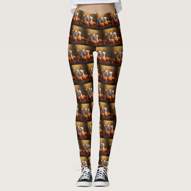 Bulldog Puppy Autumn Delight Pumpkin  Leggings (Front)