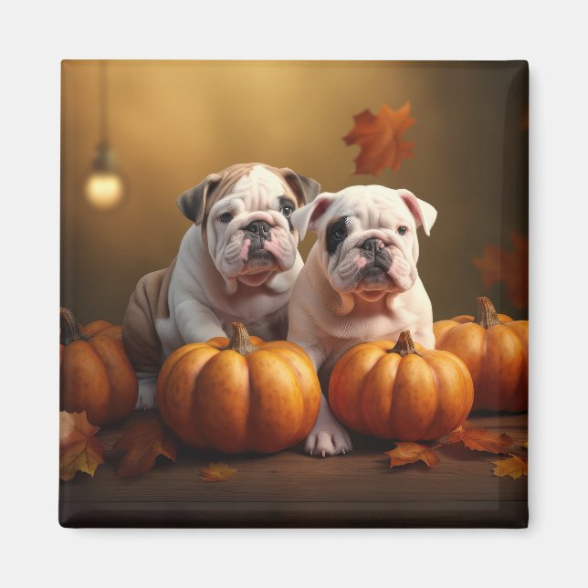 Bulldog Puppy Autumn Delight Pumpkin  Magnet (Front)