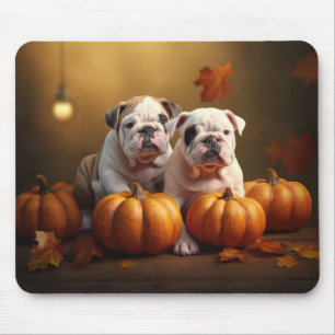 Bulldog Puppy Autumn Delight Pumpkin Mouse Pad