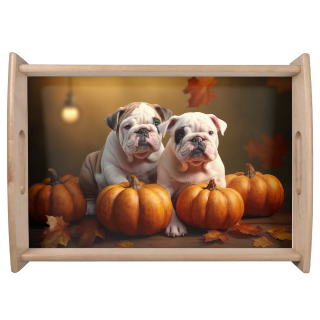 Bulldog Puppy Autumn Delight Pumpkin  Serving Tray (Front)