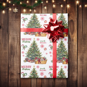 Bulldog Puppy Basket Under the Tree Wrapping Paper