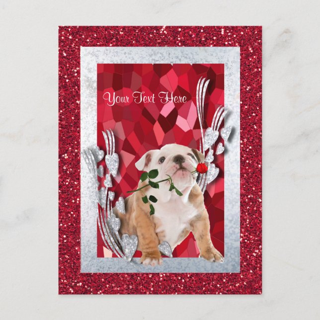 Bulldog Puppy Customize It Valentine Postcard (Front)