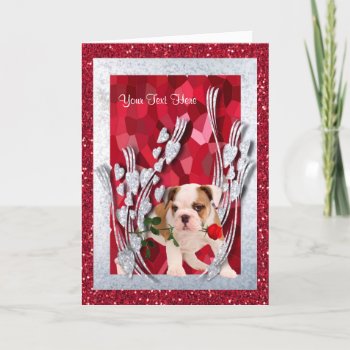 Bulldog Puppy Customize It Valentine Version 2 Holiday Card by 4westies at Zazzle