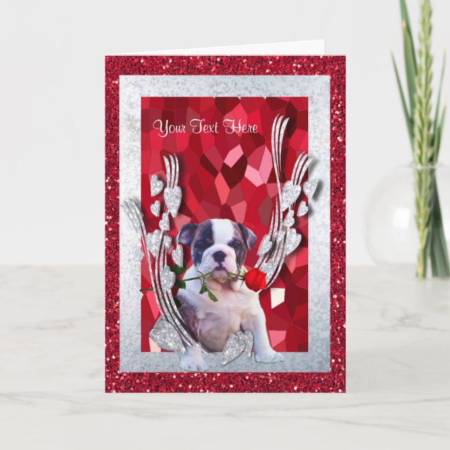Bulldog Puppy Customize It Valentine Version 3 Holiday Card (Front)
