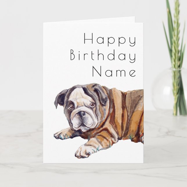 Bulldog Puppy Deco Birthday Card (Front)