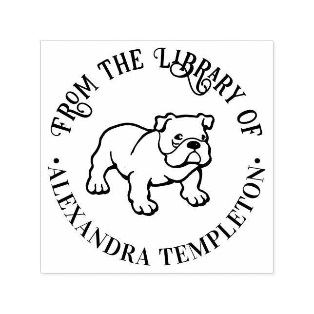 Bulldog Puppy Dog “From the Library of” Book Name Self-inking Stamp (Design)