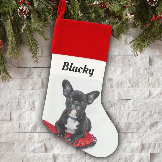 Bulldog Puppy Dog Photo and Name Christmas Stocking (Creator Uploaded)
