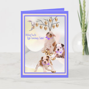 Bulldog Puppy Eggs -Traordinary Easter Wishes Holiday Card