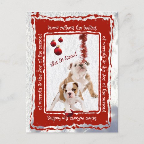 Bulldog Puppy Let It Snow 2 Greeting Postcard