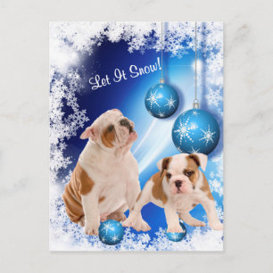 Bulldog Puppy Let It Snow Holiday Greeting Postcard