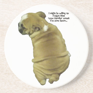 Bulldog Puppy Love Handles and Bacon Sandstone Coaster