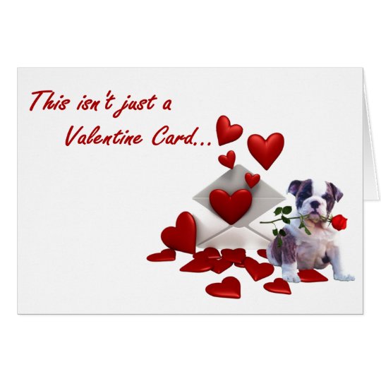 Bulldog Puppy Rose and Hearts Valentine Card