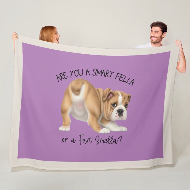 Bulldog Puppy Smart Fella Fart Smella Dark Fleece Blanket (In Situ)