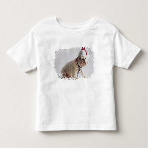 Bulldog Puppy Wearing Santa Hat Toddler T_shirt
