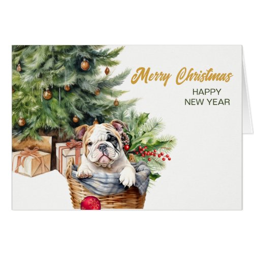 Bulldog Puppy Wicker Basket Christmas