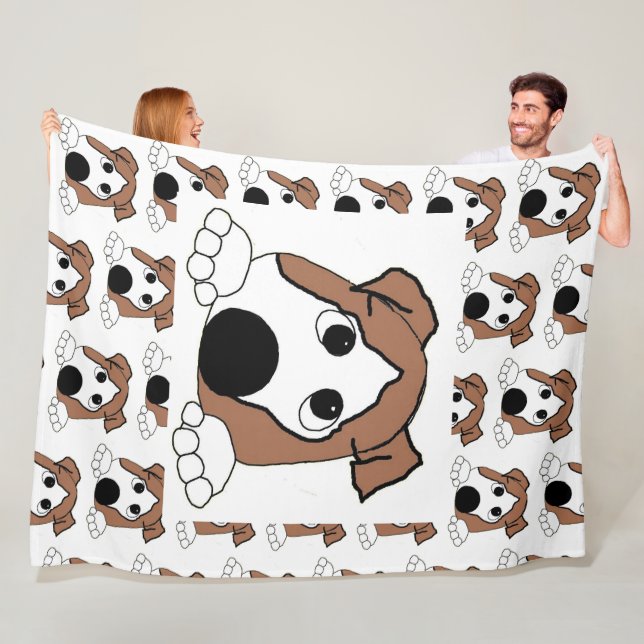 bulldog red and white peeking cartoon fleece blanket (In Situ)