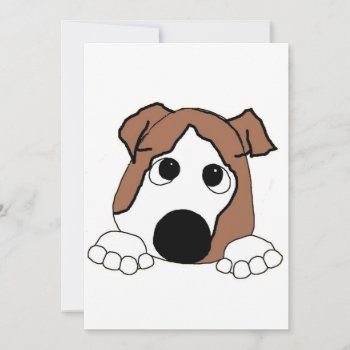 Bulldog Red And White Peeking Cartoon Invitation by BreakoutTees at Zazzle