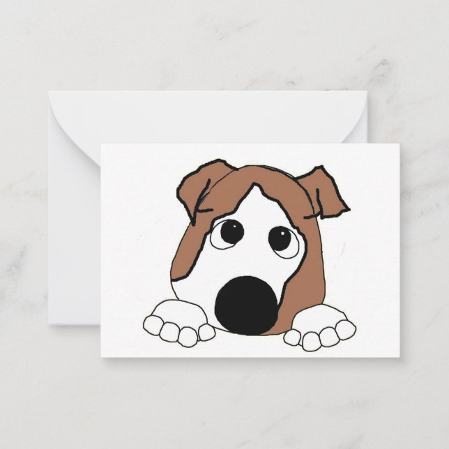 bulldog red and white peeking cartoon note card (Front)