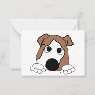 bulldog red and white peeking cartoon note card