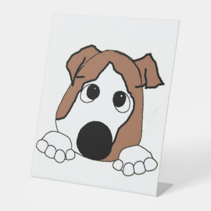 bulldog red and white peeking cartoon pedestal sign
