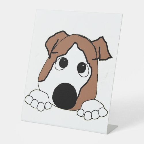 bulldog red and white peeking cartoon pedestal sign