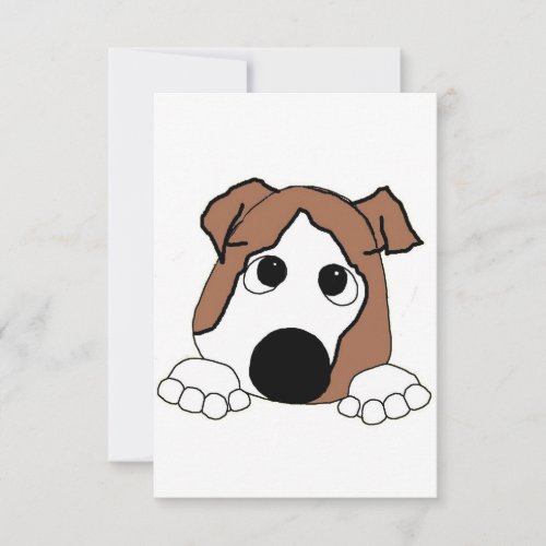 bulldog red and white peeking cartoon thank you card